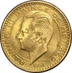 Монако 1951 г. • KM# 131 • 20 франков • Князь Ренье III • герб княжества • регулярный выпуск • AU