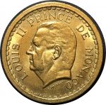 Монако 1945 г. • KM# 120a • 1 франк • Луи II • герб княжества • регулярный выпуск • MS BU