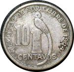 Гватемала 1929 г. • KM# 239.2 • 10 сентаво • государственный герб • серебро • регулярный выпуск • VF
