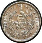 Гватемала 1937 г. • KM# 238.2 • 5 сентаво • государственный герб • серебро • регулярный выпуск • AU+