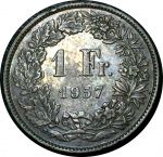 Швейцария 1957 г. B (Берн) • KM# 24 • 1 франк • серебро • регулярный выпуск • AU
