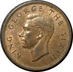 Новая Зеландия 1949 г. • KM# 21 • 1 пенни • Георг VI • птица туи • регулярный выпуск • BU- ( кат.- $13+ )