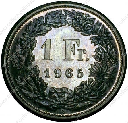 Швейцария 1965 г. B (Берн) • KM# 24 • 1 франк • серебро • регулярный выпуск(specimen) • MS BU люкс!!!