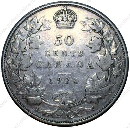 Канада 1934 г. • KM# 25a • 50 центов • Георг V • серебро • регулярный выпуск(редкий год) • VG