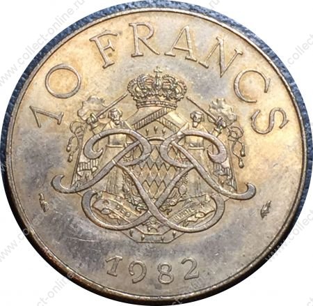 Монако 1982 г. • KM# 154 • 10 франков • Князь Ренье III • регулярный выпуск • MS BU ( кат.- $ 8,00 )