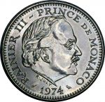 Монако 1974 г. • KM# 150 • 5 франков • Ренье III • герб княжества • регулярный выпуск • MS BU Люкс!!!