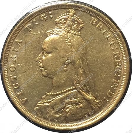 Великобритания 1888 г. • KM# 767 • соверен • королева Виктория(юбилейный портрет) • св. Георгий • золото 917 - 7.98 гр. • регулярный выпуск • AU-
