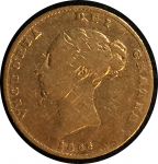 Великобритания 1853 г. • KM# 735.1 • полсоверена • королевский герб • золото • регулярный выпуск • F