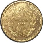 Франция 1857 г. A(Париж) • KM# 781.1 • 20 франков • Наполеон III • золото • регулярный выпуск • AU+ ( кат. - $300+ )