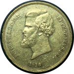 Бразилия 1856 г. • KM# 468 • 20 тыс. рейс • Император Педру II • золото 917 - 17.93 гр. • AU-