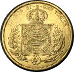 Бразилия 1867 г. • KM# 467 • 10 тыс. рейс • Император Педру II • золото 917 - 8.96 гр. • AU
