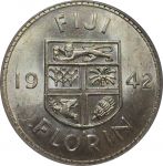 Фиджи 1942 г. S • KM# 13a • 1 флорин • Георг VI • серебро • регулярный выпуск • MS-64 слаб NNC