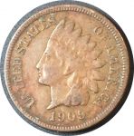 США 1909 г. • KM# 90a • 1 цент • "Индеец" • регулярный выпуск • XF-