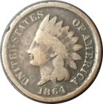 США 1864 г. • KM# 90a • 1 цент • "Индеец" • регулярный выпуск(первый год чеканки!) • F