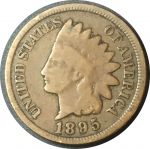 США 1895 г. • KM# 90a • 1 цент • "Индеец" • регулярный выпуск • F-