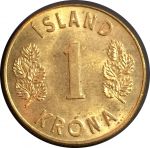Исландия 1969-1975 гг. • KM# 12a • 1 крона • герб Республики • регулярный выпуск • MS BU