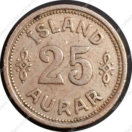 Исландия 1940 г. • KM# 2.2 • 25 эйре • государственный герб • регулярный выпуск(год-тип) • XF