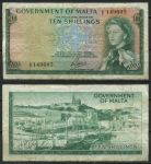 Мальта 1963 г. • P# 25 • 10 шиллингов • Елизавета II • бухта Мджарр(о. Гоцо) • регулярный выпуск • F+ ( кат. - $125 )