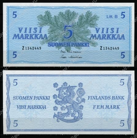 Финляндия 1963 г. B • P# 106A • 5 марок • еловые ветки • регулярный выпуск • UNC пресс