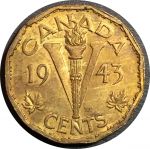 Канада 1943 г. • KM# 40 • 5 центов • сплав томпак • Георг VI • символ Победы • регулярный выпуск • BU ( кат.- $ 12 )