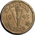 Канада 1943 г. • KM# 40 • 5 центов • сплав томпак • Георг VI • символ Победы • регулярный выпуск • AU+