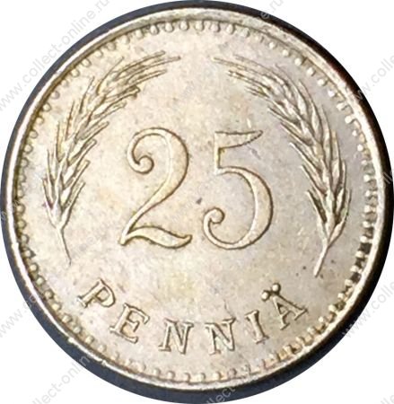 Финляндия 1927 г. S • KM# 25 • 25 пенни • финский "лев" • регулярный выпуск • UNC- ( кат. - $15 )