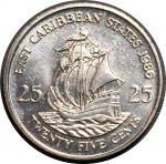 Восточно-Карибский Союз 1986 г. • KM# 14 • 25 центов • Елизавета II • парусник • регулярный выпуск • BU