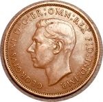 Великобритания 1940 г. • KM# 845 • 1 пенни • Георг VI • регулярный выпуск • XF+ ( кат. - $10+ )