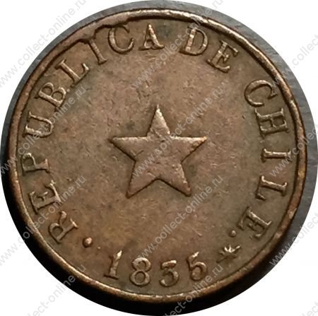 Чили 1835 г. • KM# 114.2 • ½ сентаво • звезда • регулярный выпуск • XF-AU