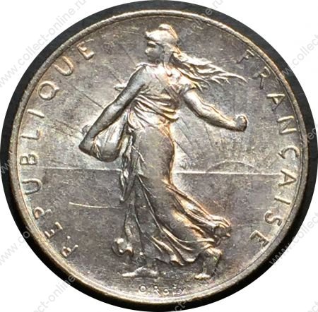 Франция 1918 г. • KM# 845.1 • 2 франка "Марианна" серебро • регулярный выпуск • MS BU