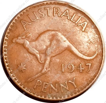 Австралия 1947 г. (m) • KM# 36 • 1 пенни • Георг VI • кенгуру • регулярный выпуск • XF+ ( кат.- $10 )