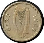 Ирландия 1948 г. • KM# 12a • 3 пенса • заяц • регулярный выпуск • VF+