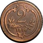 Австрия 1910 г. • KM# 2801 • 2 геллера • герб • регулярный выпуск • MS BU- ( кат. - $10 )