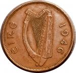 Ирландия 1946 г. • KM# 10 • ½ пенни • арфа • свинья • регулярный выпуск • XF