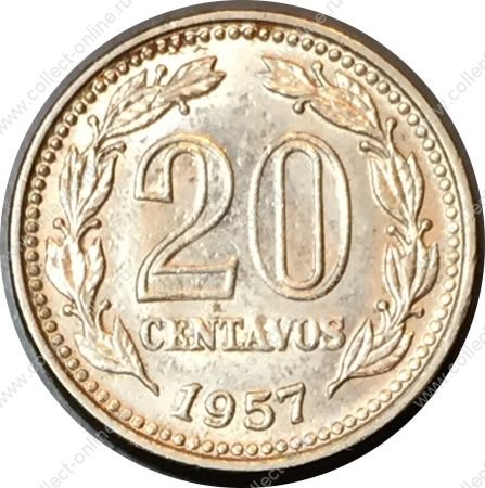 Аргентина 1957 г. • KM# 55 • 20 сентавос • "Свобода" • регулярный выпуск • MS BU