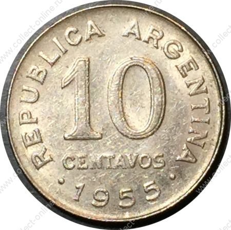 Аргентина 1955 г. • KM# 51 • 10 сентавос • Хосе де Сан Мартин • регулярный выпуск • AU+