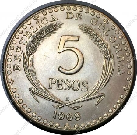Колумбия 1968 г. • KM# 230 • 5 песо • Международный евхаристический конгресс • памятный выпуск • MS BU Люкс!