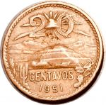 Мексика 1951 г. • KM# 439 • 20 сентаво • пирамида Солнца • регулярный выпуск • XF- ( кат. - $8 )