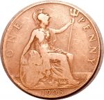 Великобритания 1908 г. • KM# 794.2 • 1 пенни • Эдуард VII • регулярный выпуск • F-VF