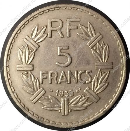 Франция 1935 г. • KM# 888 • 5 франков • регулярный выпуск • AU