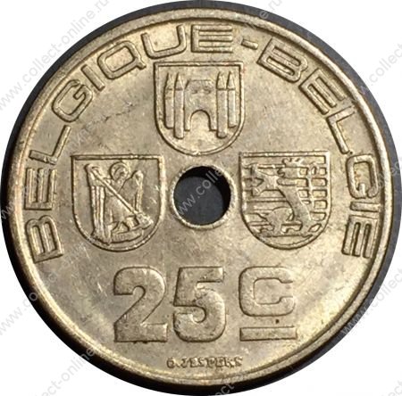 Бельгия 1938 г. • KM# 114.1 • 25 сантимов • "Belgique-Belgie" • регулярный выпуск • MS BU