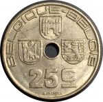 Бельгия 1938 г. • KM# 114.1 • 25 сантимов • "Belgique-Belgie" • регулярный выпуск • MS BU