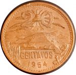 Мексика 1954 г. • KM# 439 • 20 сентаво • пирамида Солнца • регулярный выпуск • MS BU- ( кат. - $15 )