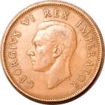 Южная Африка 1945 г. • KM# 25 • 1 пенни • Георг VI • парусник • регулярный выпуск • XF+