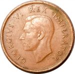 Южная Африка 1942 г. • KM# 25 • 1 пенни • Георг VI • парусник • регулярный выпуск • XF-