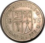 Маврикий 1975 г. • KM# 35.1 • 1 рупия • Елизавета II • герб колонии • регулярный выпуск • AU