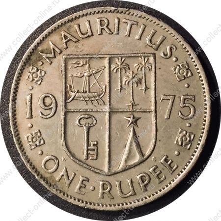 Маврикий 1975 г. • KM# 35.1 • 1 рупия • Елизавета II • герб колонии • регулярный выпуск • XF-AU