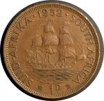 Южная Африка 1952 г. • KM# 34.2 • 1 пенни • Георг VI • парусник • регулярный выпуск • XF-AU