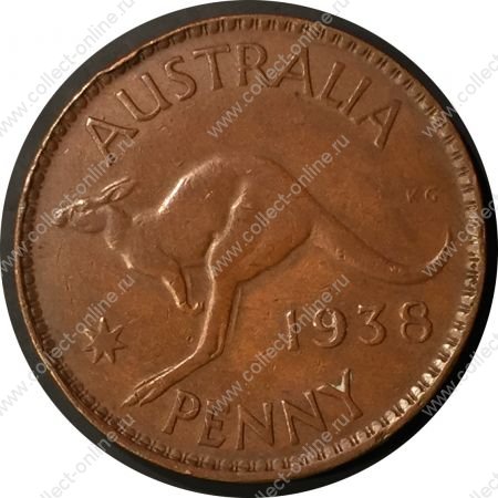 Австралия 1938 г. K.G. • KM# 36 • 1 пенни • кенгуру • регулярный выпуск • AU ( кат.- $50- )