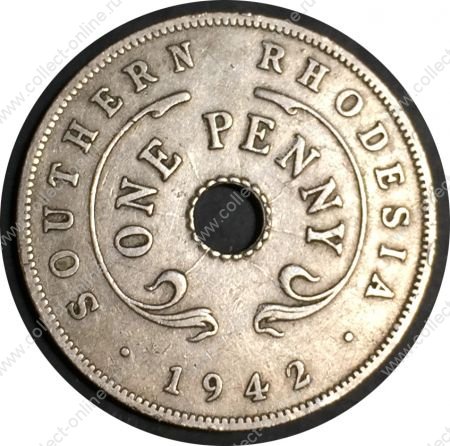 Южная Родезия 1942 г. • KM# 25 • 1 пенни • регулярный выпуск • XF+  ( кат.- $30+ )